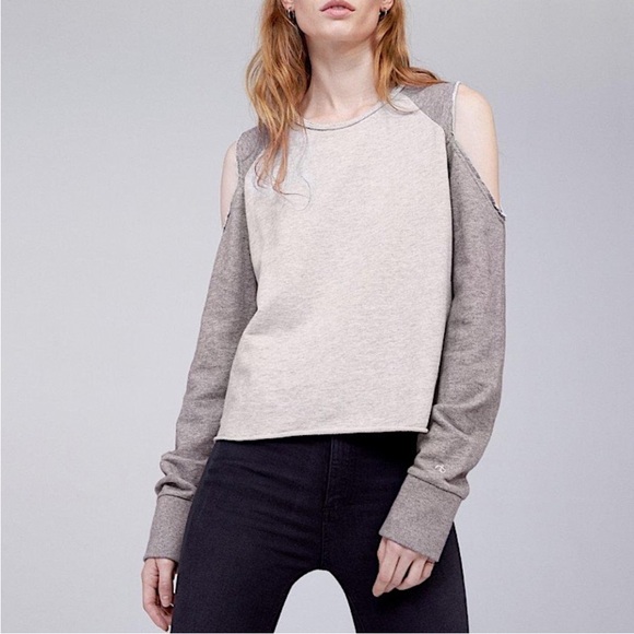 NWOT RAG & BONE standard issue slash pullover cold shoulder sweatshirt top Small - Picture 2 of 9